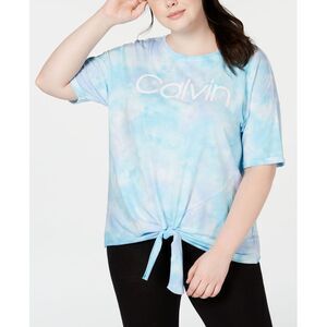 Calvin Klein Performance Plus Size Tie Dyed Logo Tie Front T-Shirt